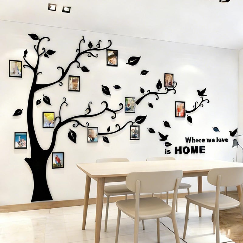 guangmu 3D Tree Wall Stickers - DIY Photo Frame Tree Wall Decal Family Photo Frame Sticker Murals Wall Decor Living Room Bedroom TV Background Home Decorations (M:83 * 59in,Black Right) - Image 5